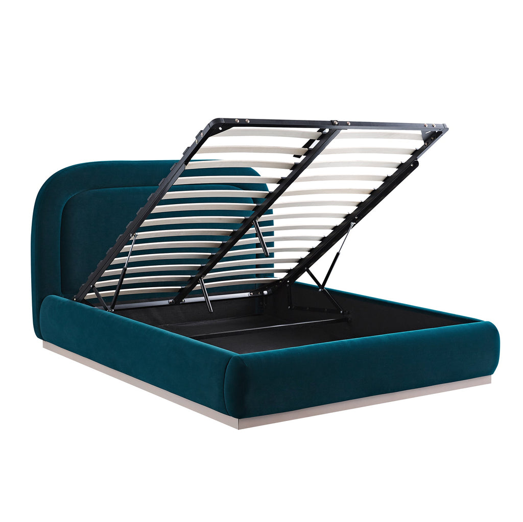 Luella Upholstered Wooden Plinth Base Storage Bed, Teal Velvet