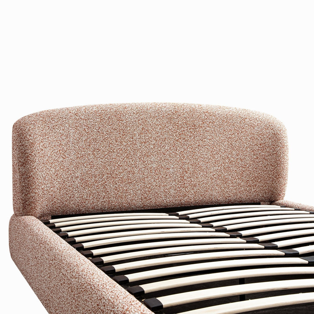 Constance Winged Headboard Ottoman Storage Bed, Musk Blush Boucle