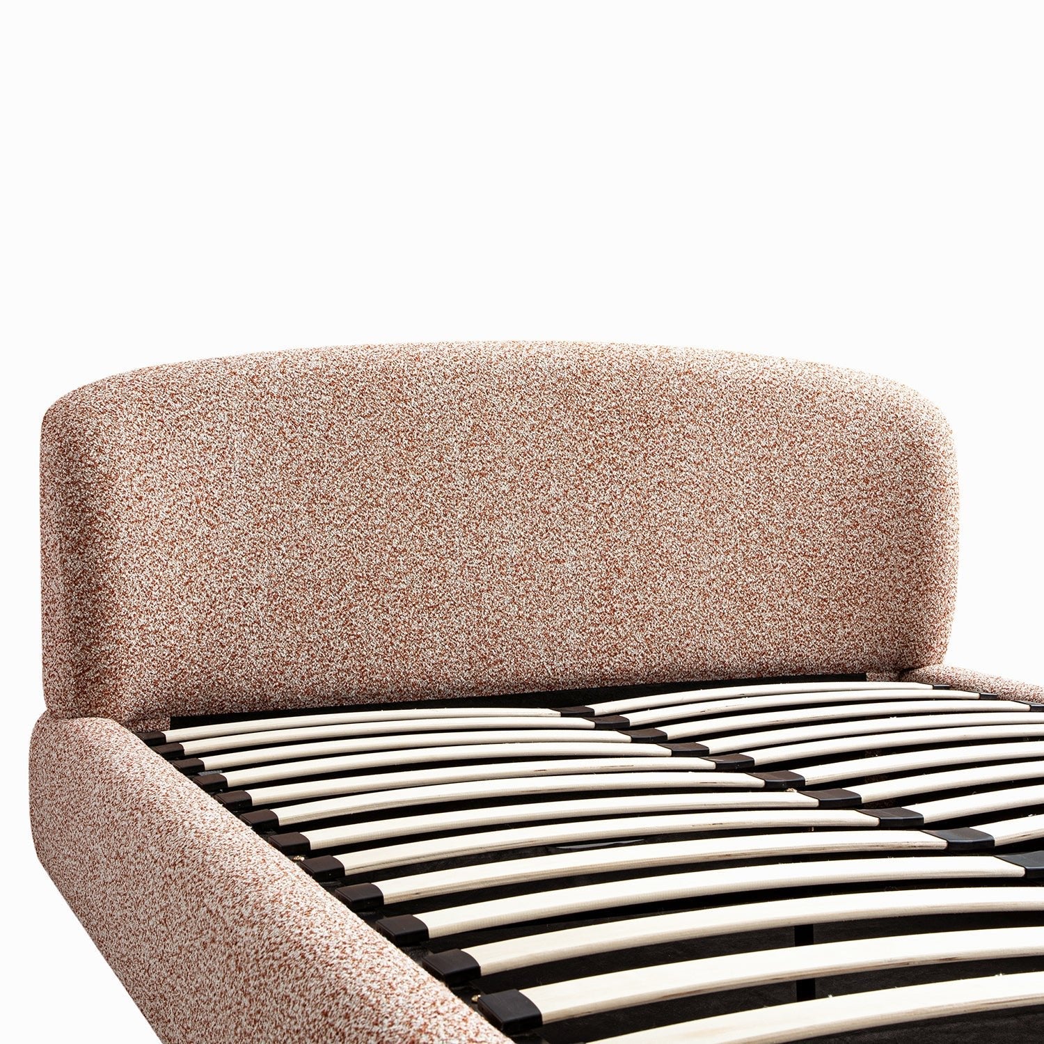 Constance Winged Headboard Ottoman Storage Bed, Musk Blush Boucle