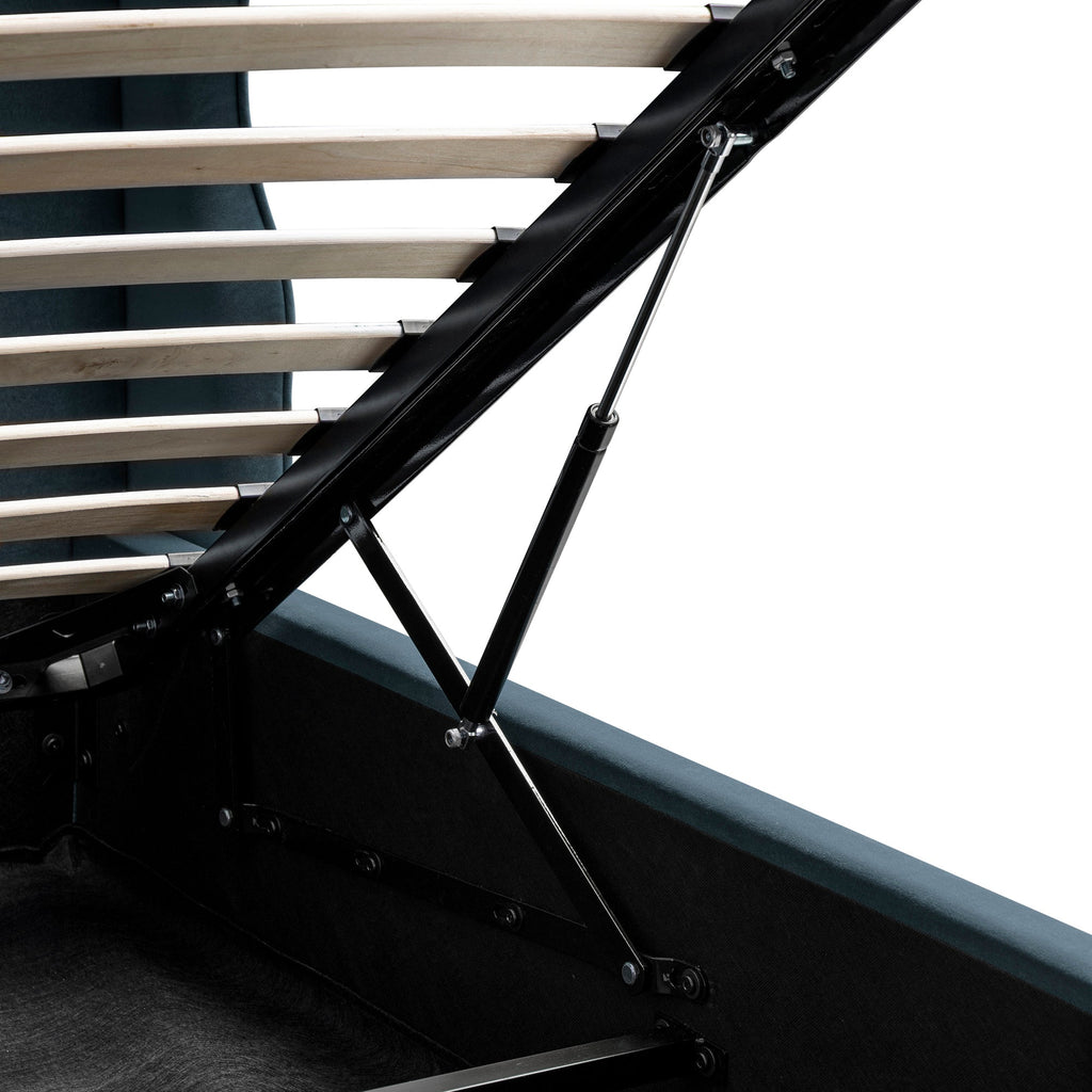 Kimberly Winged Upholstered Storage Bed, Aegean Blue Velvet