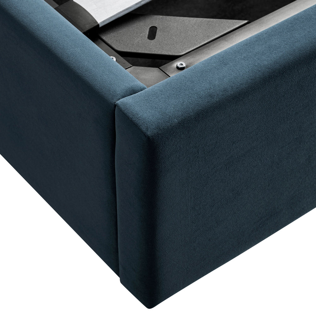 Kimberly Winged Upholstered Storage Bed, Aegean Blue Velvet