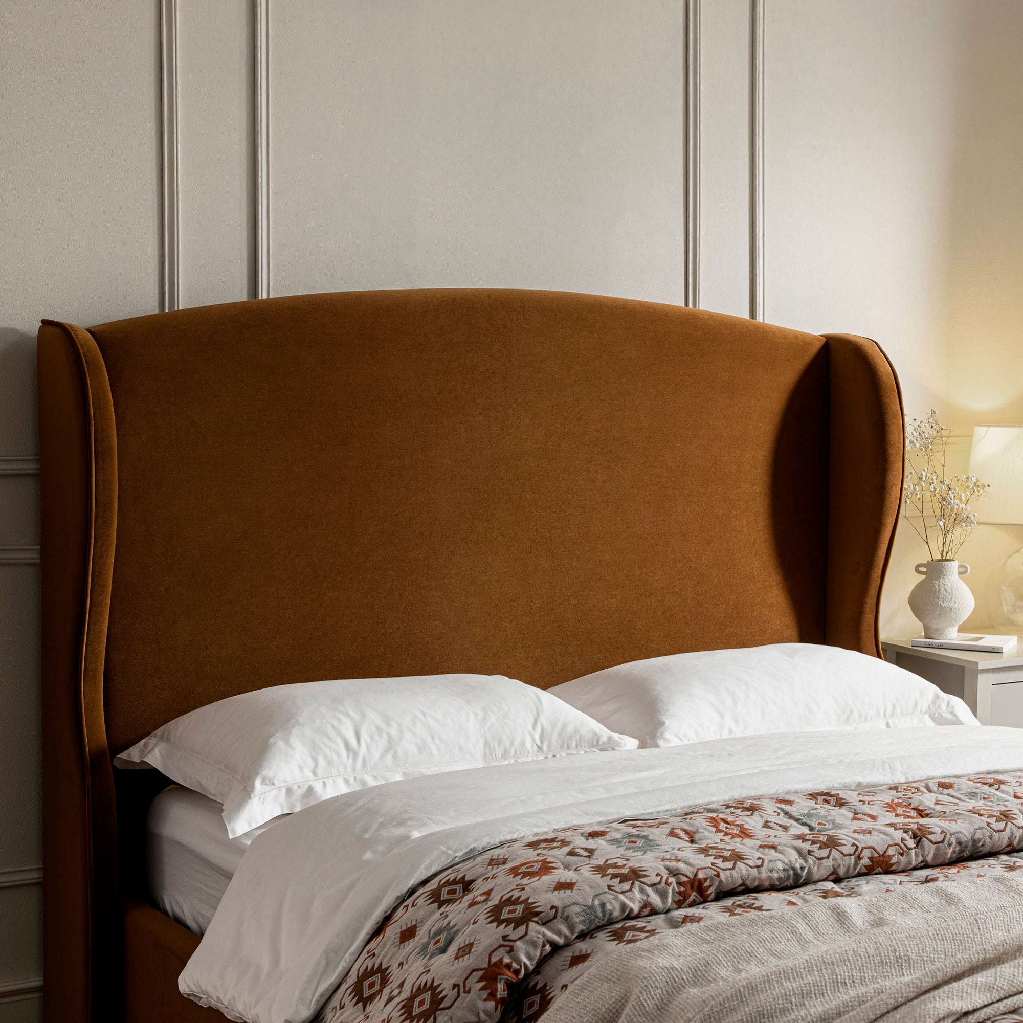 Kimberly Winged Upholstered Storage Bed, Cinnamon Velvet