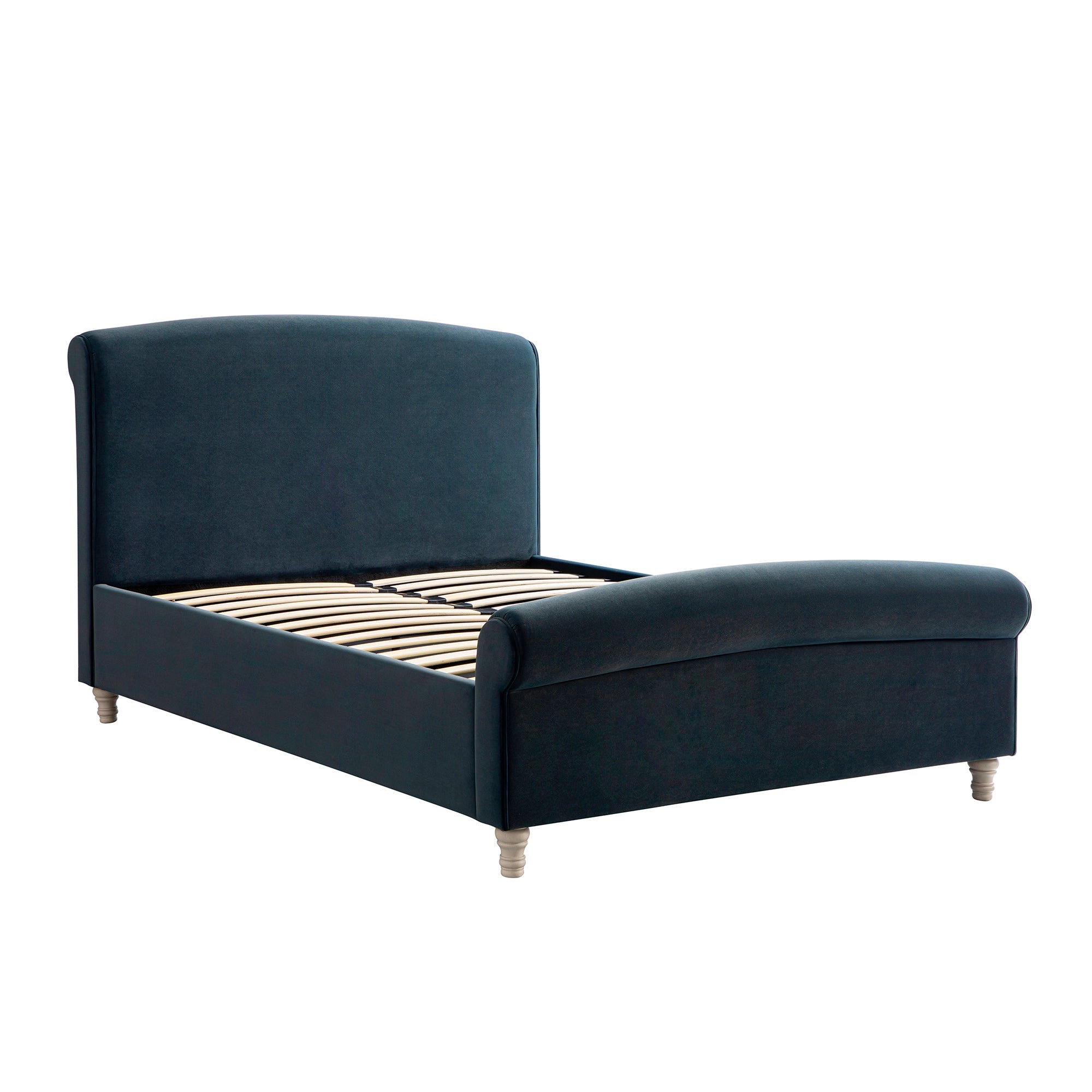Porchester Ottoman Storage Sleigh Bed, Aegean Blue Velvet