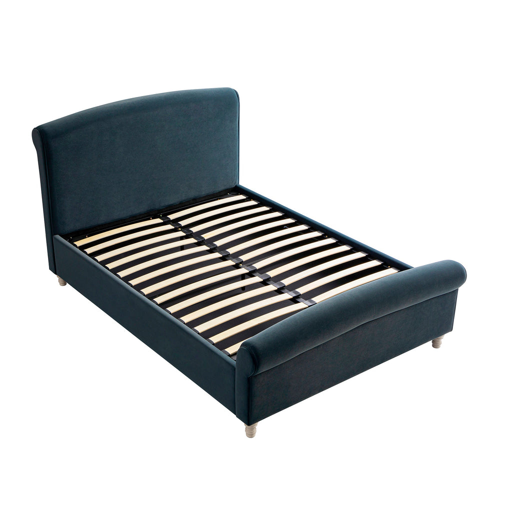 Porchester Ottoman Storage Sleigh Bed, Aegean Blue Velvet