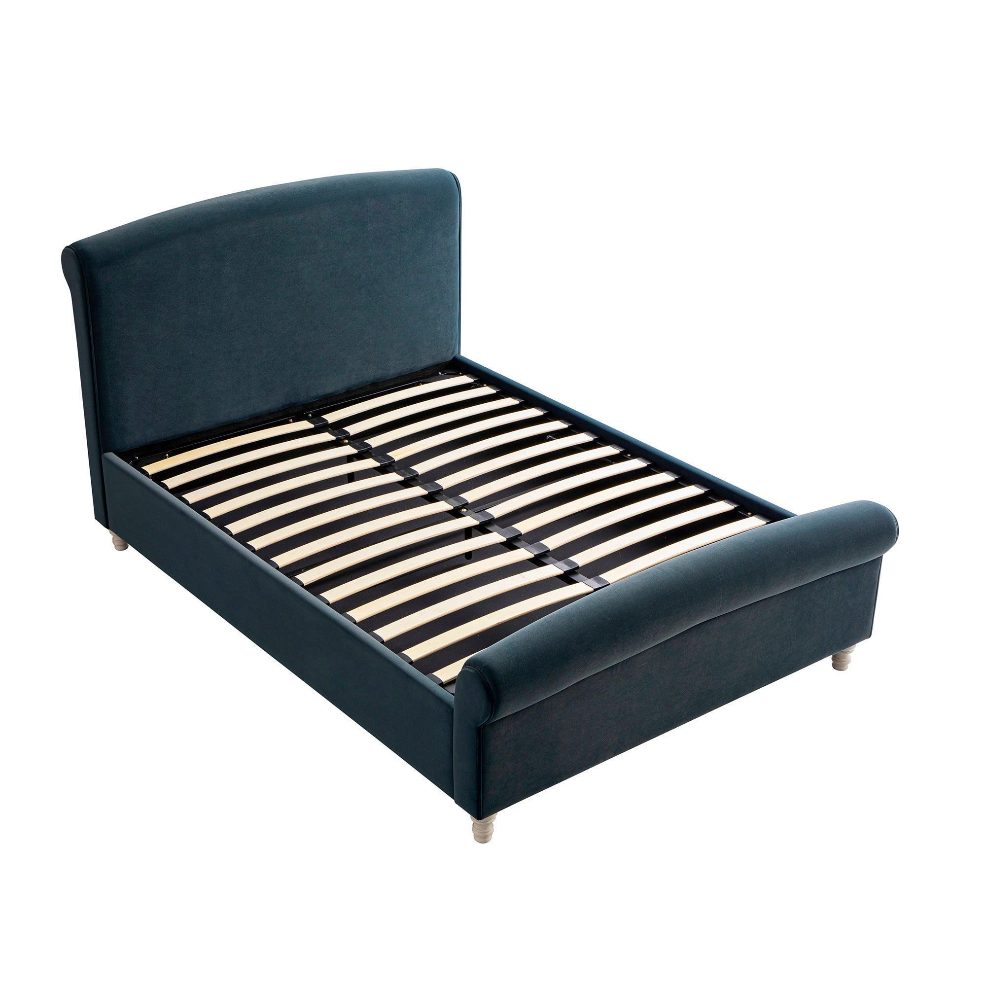 Porchester Ottoman Storage Sleigh Bed, Aegean Blue Velvet