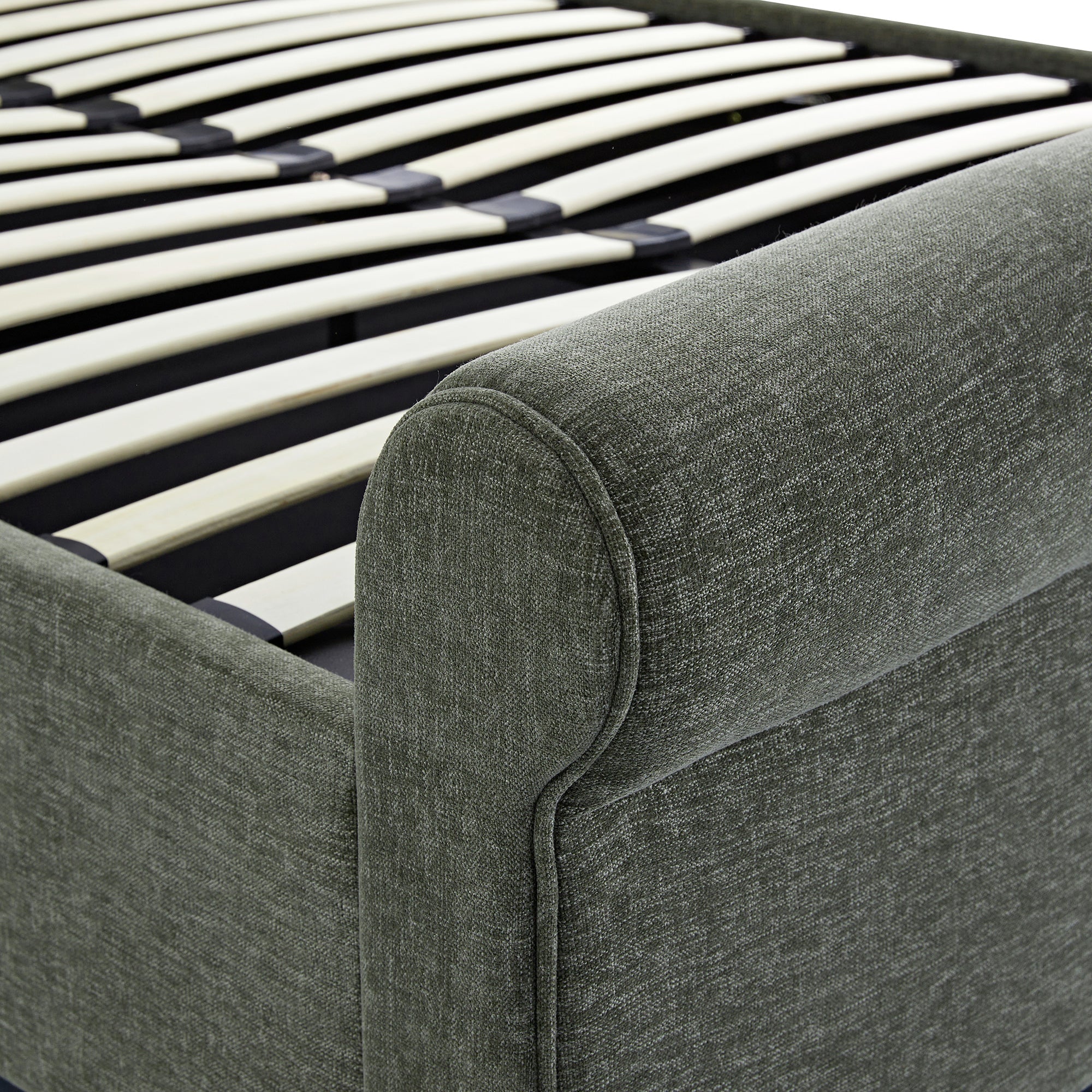 Porchester Ottoman Storage Sleigh Bed, Forest Green Chenille