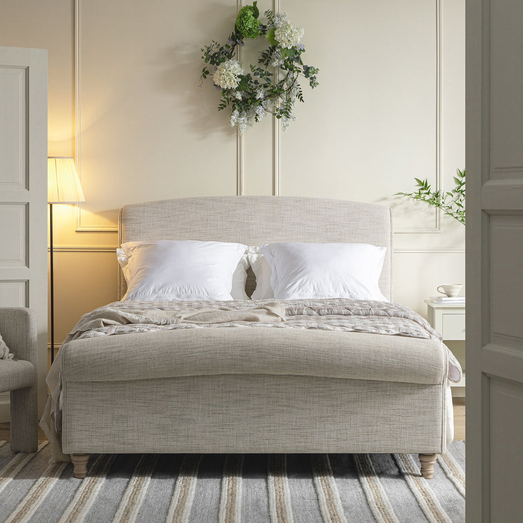 Porchester Ottoman Storage Sleigh Bed, Oatmeal Woven Textured Fabric