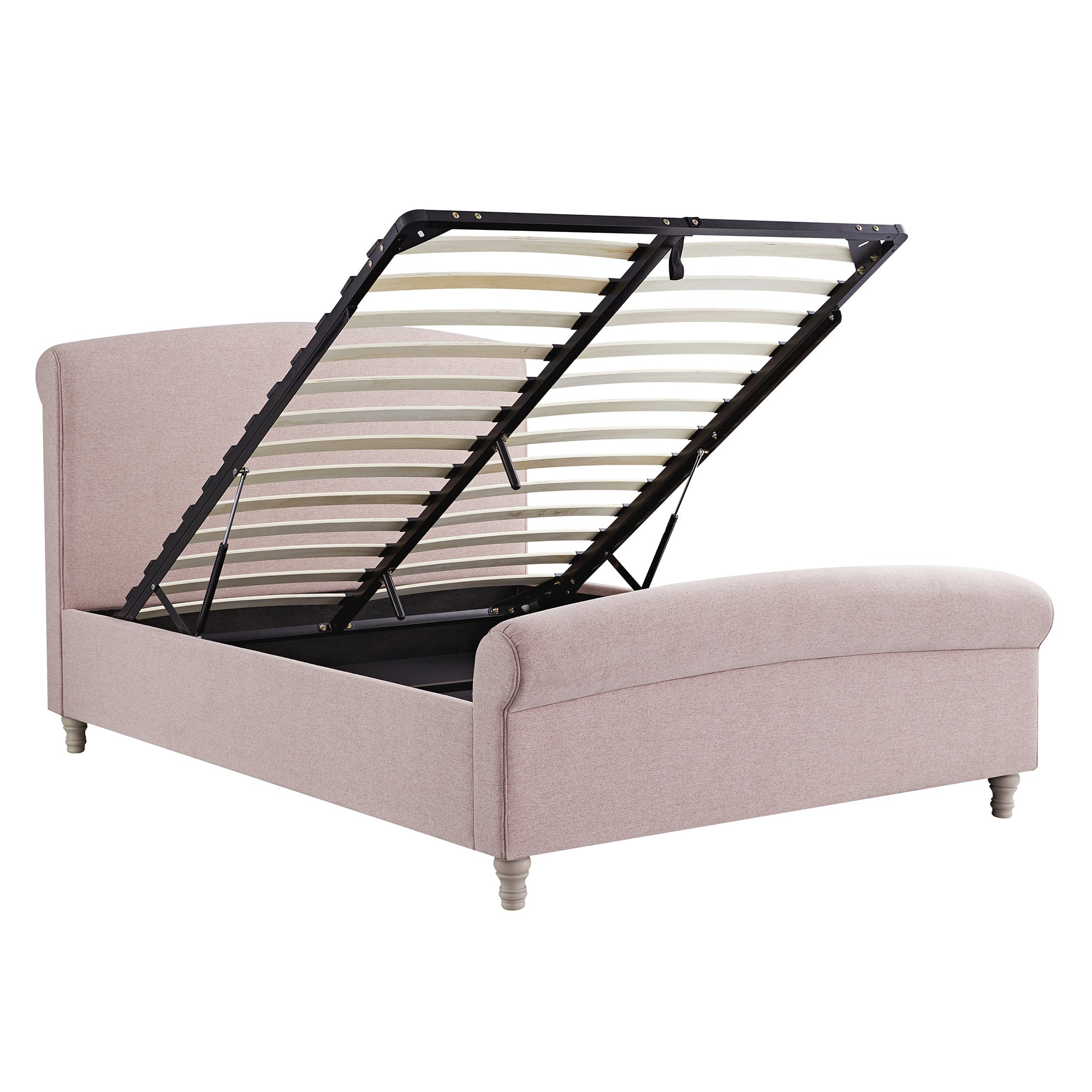 Porchester Ottoman Storage Sleigh Bed, Rosewater Pink Fabric