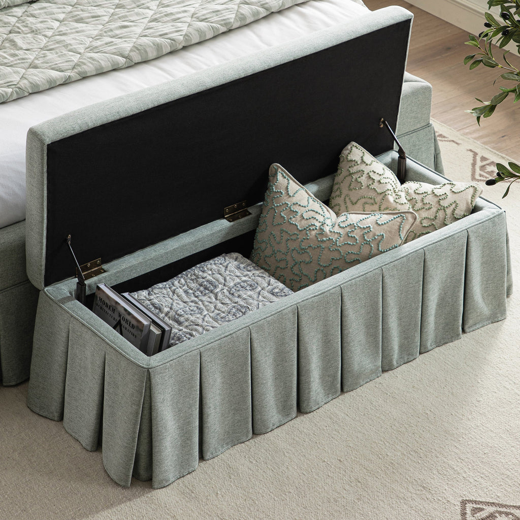 Egerton Box-Pleat Storage Bench, Pale Aqua Brushed Fabric