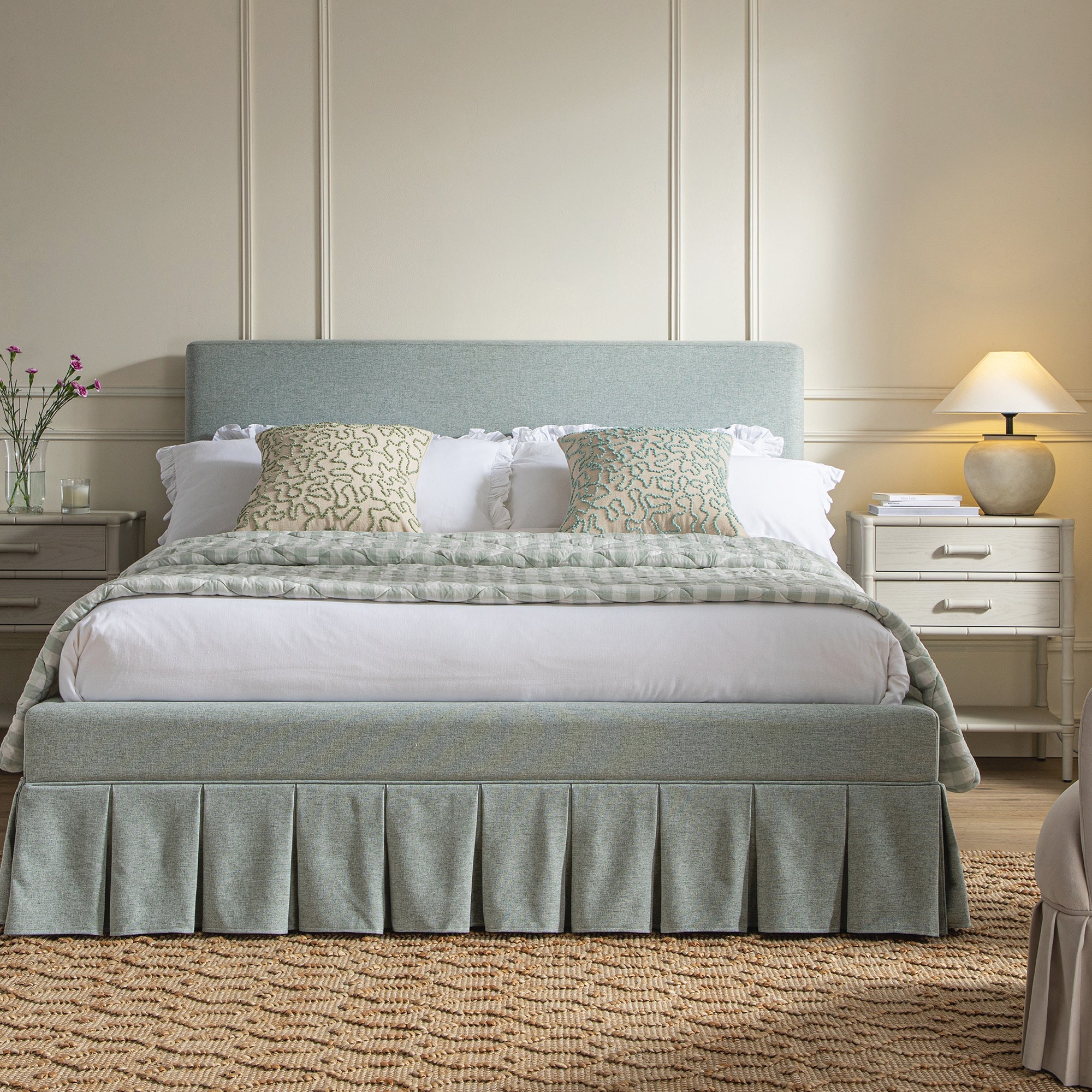 Egerton Box-Pleat Ottoman Storage Bed, Pale Aqua Brushed Fabric