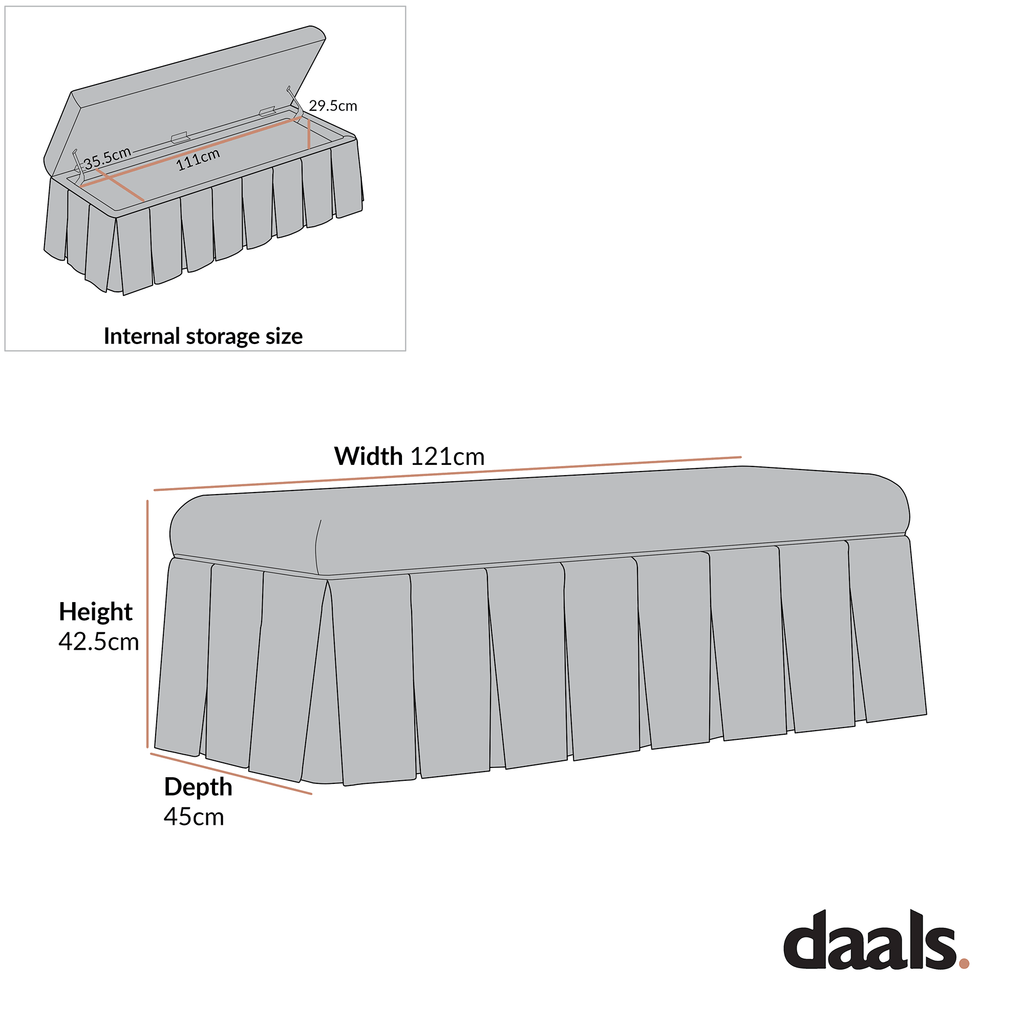 Egerton Box-Pleat Storage Bench, Stone Brushed Fabric