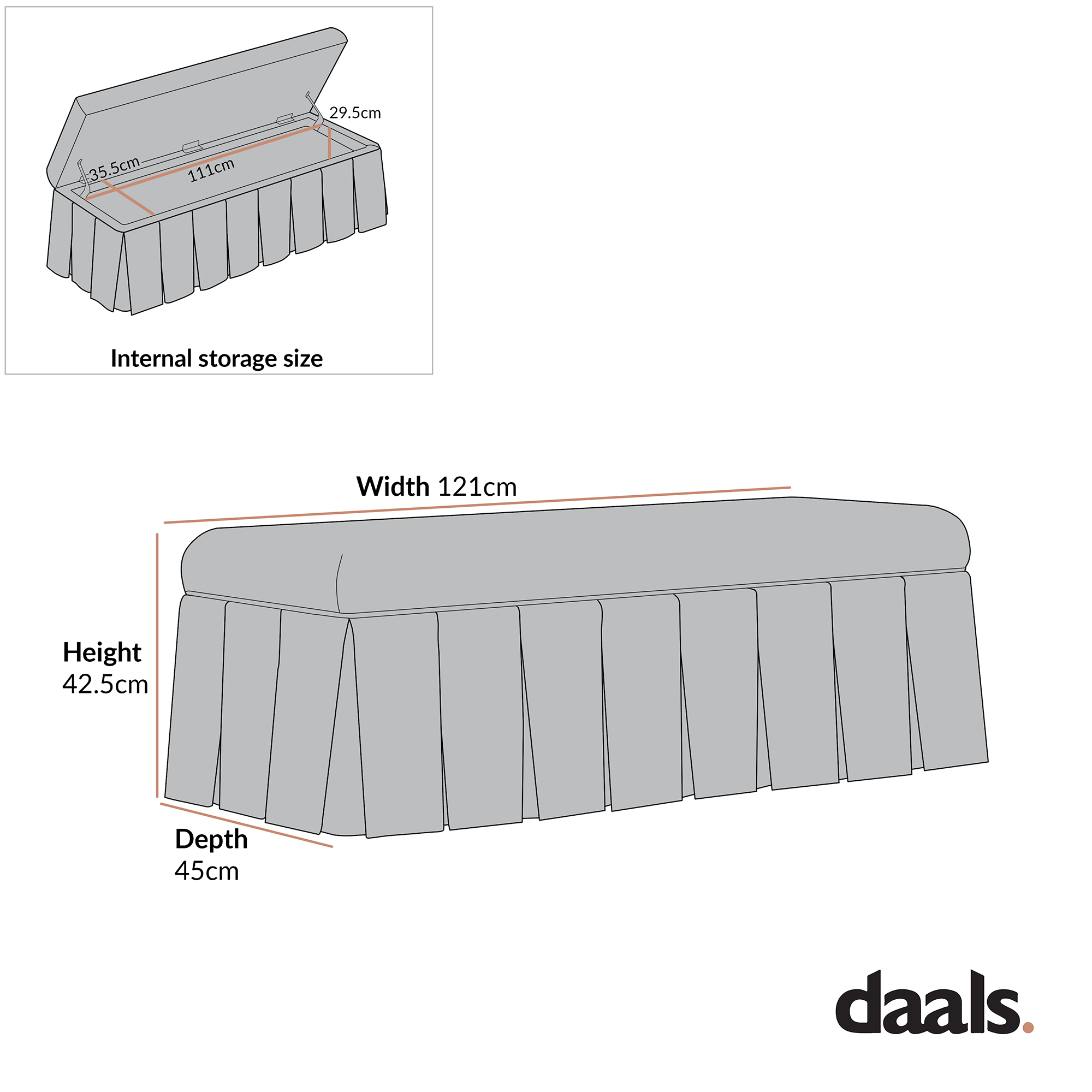 Egerton Box-Pleat Storage Bench, Stone Brushed Fabric