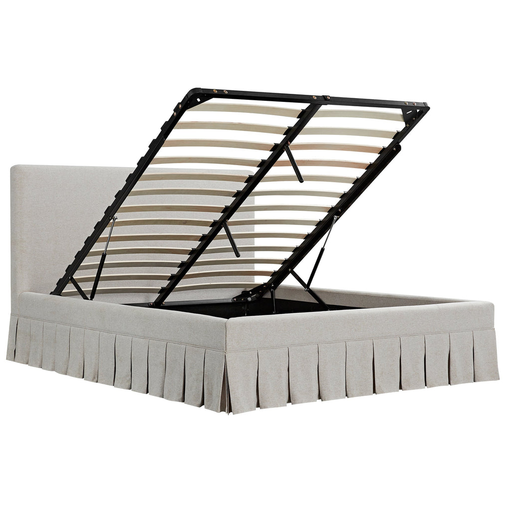 Egerton Box-Pleat Ottoman Storage Bed, Oatmeal Brushed Fabric