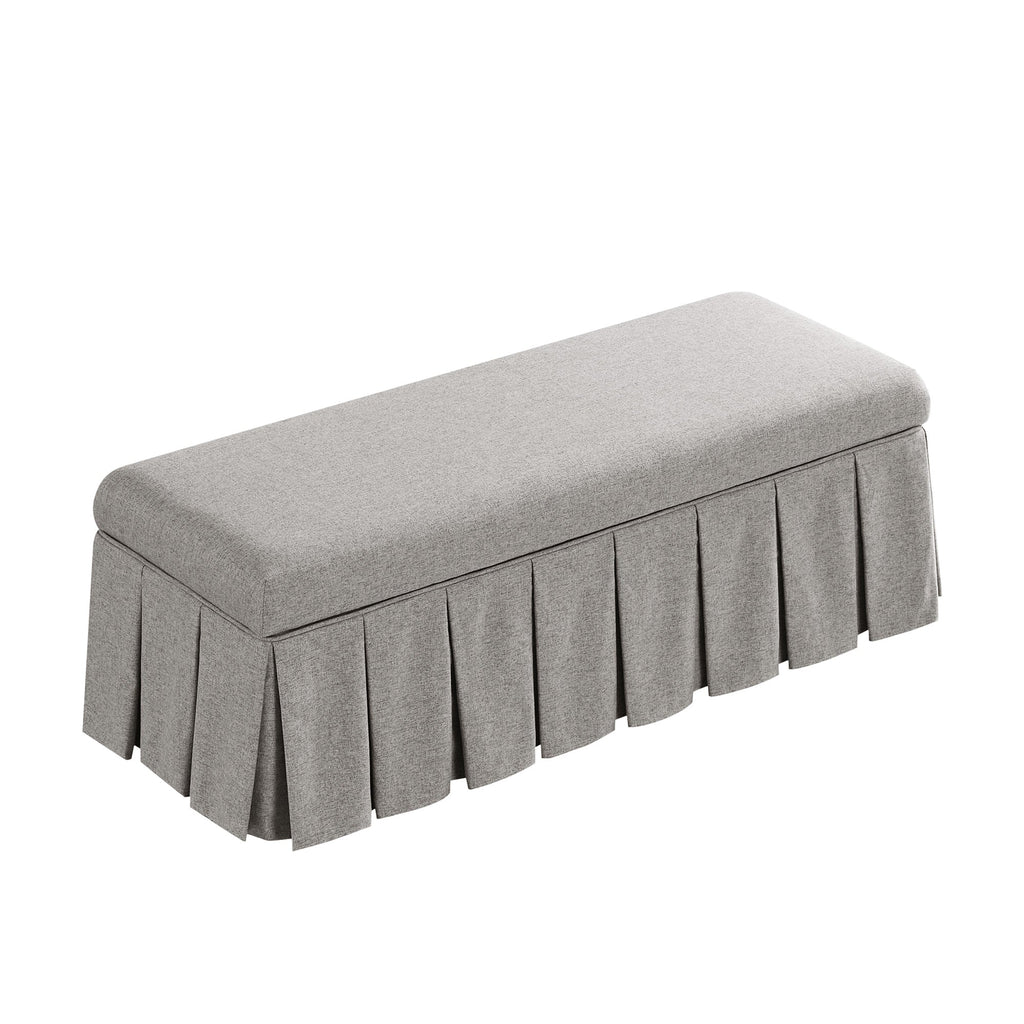 Egerton Box-Pleat Storage Bench, Stone Brushed Fabric
