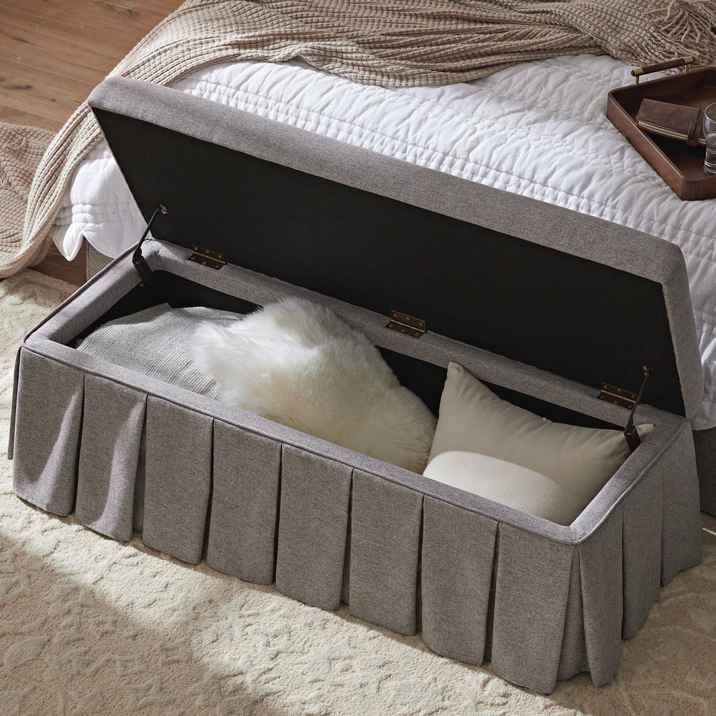 Egerton Box-Pleat Storage Bench, Stone Brushed Fabric