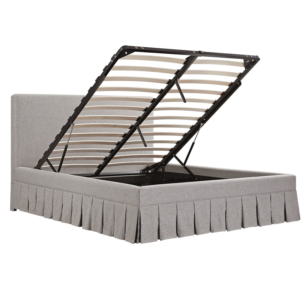Egerton Box-Pleat Ottoman Storage Bed, Stone Brushed Fabric
