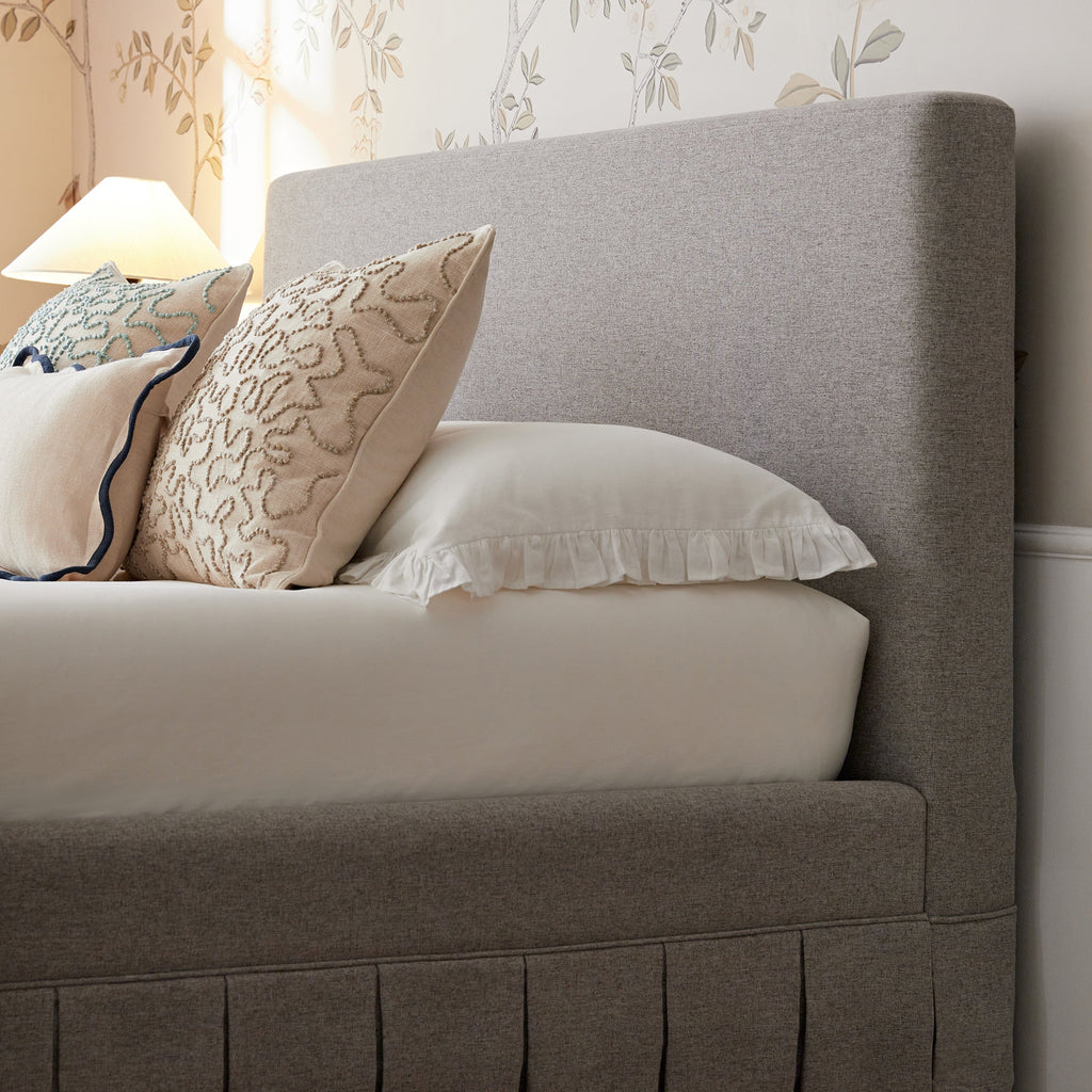 Egerton Box-Pleat Ottoman Storage Bed, Stone Brushed Fabric